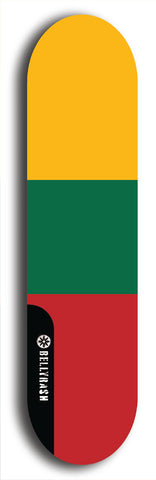 North American maple skateboard deck designed by underground artist BellyRash -- available in widths between 7.5 to 8.5 inches in both mellow concave and steep concave shapes. Artwork : 	Lithuania	flag skateboard deck																				