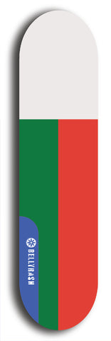 North American maple skateboard deck designed by underground artist BellyRash -- available in widths between 7.5 to 8.5 inches in both mellow concave and steep concave shapes. Artwork : 	Madagascar	flag skateboard deck																				