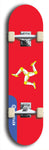 Isle of Man flag skateboard deck. North American maple skateboard deck available in widths between 7.5 to 8.5 inches in both mellow concave and steep concave shapes.