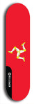 Isle of Man flag skateboard deck. North American maple skateboard deck available in widths between 7.5 to 8.5 inches in both mellow concave and steep concave shapes.