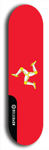Isle of Man flag skateboard deck. North American maple skateboard deck available in widths between 7.5 to 8.5 inches in both mellow concave and steep concave shapes.