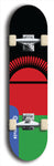 North American maple skateboard deck designed by underground artist BellyRash -- available in widths between 7.5 to 8.5 inches in both mellow concave and steep concave shapes. Artwork : 	Malawi	flag skateboard deck																				