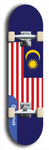 North American maple skateboard deck designed by underground artist BellyRash -- available in widths between 7.5 to 8.5 inches in both mellow concave and steep concave shapes. Artwork : 	Malaysia	flag skateboard deck																				