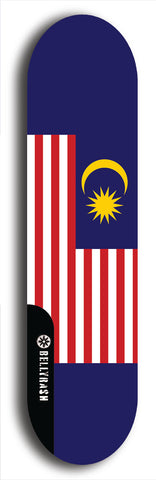 North American maple skateboard deck designed by underground artist BellyRash -- available in widths between 7.5 to 8.5 inches in both mellow concave and steep concave shapes. Artwork : 	Malaysia	flag skateboard deck																				