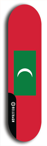 North American maple skateboard deck designed by underground artist BellyRash -- available in widths between 7.5 to 8.5 inches in both mellow concave and steep concave shapes. Artwork : 	Maldives	flag skateboard deck																				
