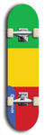 North American maple skateboard deck designed by underground artist BellyRash -- available in widths between 7.5 to 8.5 inches in both mellow concave and steep concave shapes. Artwork : 	Mali	flag skateboard deck																				