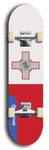 North American maple skateboard deck designed by underground artist BellyRash -- available in widths between 7.5 to 8.5 inches in both mellow concave and steep concave shapes. Artwork : 	Malta	flag skateboard deck																				