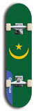 North American maple skateboard deck designed by underground artist BellyRash -- available in widths between 7.5 to 8.5 inches in both mellow concave and steep concave shapes. Artwork : 	Mauritania	flag skateboard deck																				