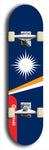 North American maple skateboard deck designed by underground artist BellyRash -- available in widths between 7.5 to 8.5 inches in both mellow concave and steep concave shapes. Artwork : 	Marshall Islands	flag skateboard deck																				