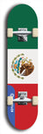North American maple skateboard deck designed by underground artist BellyRash -- available in widths between 7.5 to 8.5 inches in both mellow concave and steep concave shapes. Artwork : 	Mexico	flag skateboard deck																				