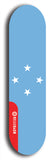 North American maple skateboard deck designed by underground artist BellyRash -- available in widths between 7.5 to 8.5 inches in both mellow concave and steep concave shapes. Artwork : 	Micronesia	flag skateboard deck																				