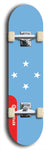 North American maple skateboard deck designed by underground artist BellyRash -- available in widths between 7.5 to 8.5 inches in both mellow concave and steep concave shapes. Artwork : 	Micronesia	flag skateboard deck																				