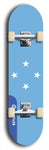 North American maple skateboard deck designed by underground artist BellyRash -- available in widths between 7.5 to 8.5 inches in both mellow concave and steep concave shapes. Artwork : 	Micronesia	flag skateboard deck																				
