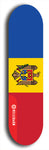 North American maple skateboard deck designed by underground artist BellyRash -- available in widths between 7.5 to 8.5 inches in both mellow concave and steep concave shapes. Artwork : 	Moldova	flag skateboard deck																				