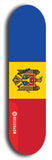 North American maple skateboard deck designed by underground artist BellyRash -- available in widths between 7.5 to 8.5 inches in both mellow concave and steep concave shapes. Artwork : 	Moldova	flag skateboard deck																				