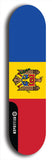 North American maple skateboard deck designed by underground artist BellyRash -- available in widths between 7.5 to 8.5 inches in both mellow concave and steep concave shapes. Artwork : 	Moldova	flag skateboard deck																				