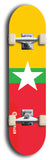 North American maple skateboard deck designed by underground artist BellyRash -- available in widths between 7.5 to 8.5 inches in both mellow concave and steep concave shapes. Artwork : 	Myanmar (formerly Burma)	flag skateboard deck																				