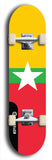 North American maple skateboard deck designed by underground artist BellyRash -- available in widths between 7.5 to 8.5 inches in both mellow concave and steep concave shapes. Artwork : 	Myanmar (formerly Burma)	flag skateboard deck																				