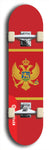 North American maple skateboard deck designed by underground artist BellyRash -- available in widths between 7.5 to 8.5 inches in both mellow concave and steep concave shapes. Artwork : 	Montenegro	flag skateboard deck																				
