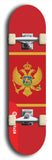 North American maple skateboard deck designed by underground artist BellyRash -- available in widths between 7.5 to 8.5 inches in both mellow concave and steep concave shapes. Artwork : 	Montenegro	flag skateboard deck																				