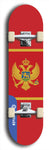 North American maple skateboard deck designed by underground artist BellyRash -- available in widths between 7.5 to 8.5 inches in both mellow concave and steep concave shapes. Artwork : 	Montenegro	flag skateboard deck																				