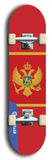 North American maple skateboard deck designed by underground artist BellyRash -- available in widths between 7.5 to 8.5 inches in both mellow concave and steep concave shapes. Artwork : 	Montenegro	flag skateboard deck																				