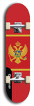 North American maple skateboard deck designed by underground artist BellyRash -- available in widths between 7.5 to 8.5 inches in both mellow concave and steep concave shapes. Artwork : 	Montenegro	flag skateboard deck																				