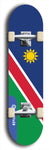 North American maple skateboard deck designed by underground artist BellyRash -- available in widths between 7.5 to 8.5 inches in both mellow concave and steep concave shapes. Artwork : 	Namibia	flag skateboard deck																				