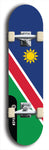 North American maple skateboard deck designed by underground artist BellyRash -- available in widths between 7.5 to 8.5 inches in both mellow concave and steep concave shapes. Artwork : 	Namibia	flag skateboard deck																				