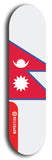 North American maple skateboard deck designed by underground artist BellyRash -- available in widths between 7.5 to 8.5 inches in both mellow concave and steep concave shapes. Artwork : 	Nepal	flag skateboard deck																				