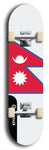 North American maple skateboard deck designed by underground artist BellyRash -- available in widths between 7.5 to 8.5 inches in both mellow concave and steep concave shapes. Artwork : 	Nepal	flag skateboard deck																				