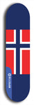 North American maple skateboard deck designed by underground artist BellyRash -- available in widths between 7.5 to 8.5 inches in both mellow concave and steep concave shapes. Artwork : 	Norway	flag skateboard deck																				