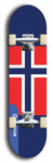 North American maple skateboard deck designed by underground artist BellyRash -- available in widths between 7.5 to 8.5 inches in both mellow concave and steep concave shapes. Artwork : 	Norway	flag skateboard deck																				