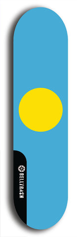 North American maple skateboard deck designed by underground artist BellyRash -- available in widths between 7.5 to 8.5 inches in both mellow concave and steep concave shapes. Artwork : 	Palau	flag skateboard deck																				