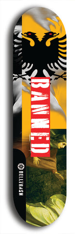 North American maple skateboard deck designed by underground artist BellyRash -- available in widths between 7.5 to 8.5 inches in both mellow concave and steep concave shapes from the BellyRash Limited Edition Blitz Deck series: Banned