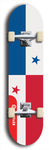 North American maple skateboard deck designed by underground artist BellyRash -- available in widths between 7.5 to 8.5 inches in both mellow concave and steep concave shapes. Artwork : 	Panama	flag skateboard deck																				