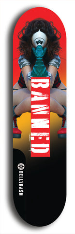 North American maple skateboard deck designed by underground artist BellyRash -- available in widths between 7.5 to 8.5 inches in both mellow concave and steep concave shapes from the BellyRash Limited Edition Blitz Deck series: Banned