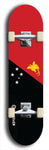 North American maple skateboard deck designed by underground artist BellyRash -- available in widths between 7.5 to 8.5 inches in both mellow concave and steep concave shapes. Artwork : 	Papua New Guinea	flag skateboard deck																				