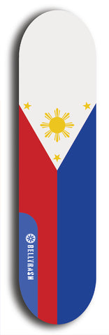 North American maple skateboard deck designed by underground artist BellyRash -- available in widths between 7.5 to 8.5 inches in both mellow concave and steep concave shapes. Artwork : 	Philippines	flag skateboard deck																				