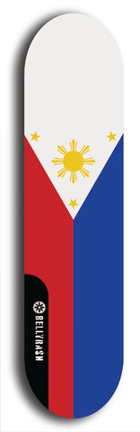 North American maple skateboard deck designed by underground artist BellyRash -- available in widths between 7.5 to 8.5 inches in both mellow concave and steep concave shapes. Artwork : 	Philippines	flag skateboard deck																				