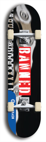 North American maple skateboard deck designed by underground artist BellyRash -- available in widths between 7.5 to 8.5 inches in both mellow concave and steep concave shapes from the BellyRash Limited Edition Blitz Deck series: Banned