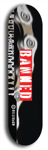 North American maple skateboard deck designed by underground artist BellyRash -- available in widths between 7.5 to 8.5 inches in both mellow concave and steep concave shapes from the BellyRash Limited Edition Blitz Deck series: Banned