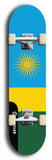 North American maple skateboard deck designed by underground artist BellyRash -- available in widths between 7.5 to 8.5 inches in both mellow concave and steep concave shapes. Artwork : 	Rwanda	flag skateboard deck																				