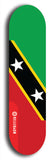 St. Kitts and Nevis flag skateboard deck. North American maple skateboard deck available in widths between 7.5 to 8.5 inches in both mellow concave and steep concave shapes.