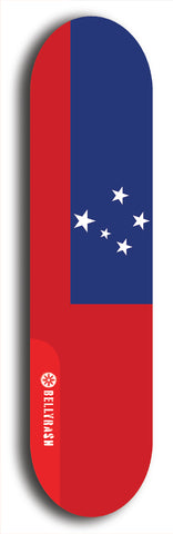 North American maple skateboard deck designed by underground artist BellyRash -- available in widths between 7.5 to 8.5 inches in both mellow concave and steep concave shapes. Artwork : 	Samoa	flag skateboard deck																				