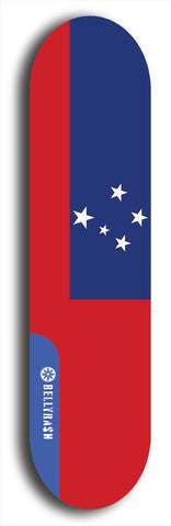 North American maple skateboard deck designed by underground artist BellyRash -- available in widths between 7.5 to 8.5 inches in both mellow concave and steep concave shapes. Artwork : 	Samoa	flag skateboard deck																				