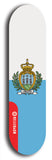 North American maple skateboard deck designed by underground artist BellyRash -- available in widths between 7.5 to 8.5 inches in both mellow concave and steep concave shapes. Artwork : 	San Marino	flag skateboard deck																				