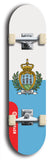 North American maple skateboard deck designed by underground artist BellyRash -- available in widths between 7.5 to 8.5 inches in both mellow concave and steep concave shapes. Artwork : 	San Marino	flag skateboard deck																				