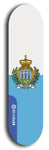 North American maple skateboard deck designed by underground artist BellyRash -- available in widths between 7.5 to 8.5 inches in both mellow concave and steep concave shapes. Artwork : 	San Marino	flag skateboard deck																				