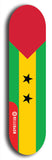 São Tomé and Príncipe flag skateboard deck. North American maple skateboard deck available in widths between 7.5 to 8.5 inches in both mellow concave and steep concave shapes.